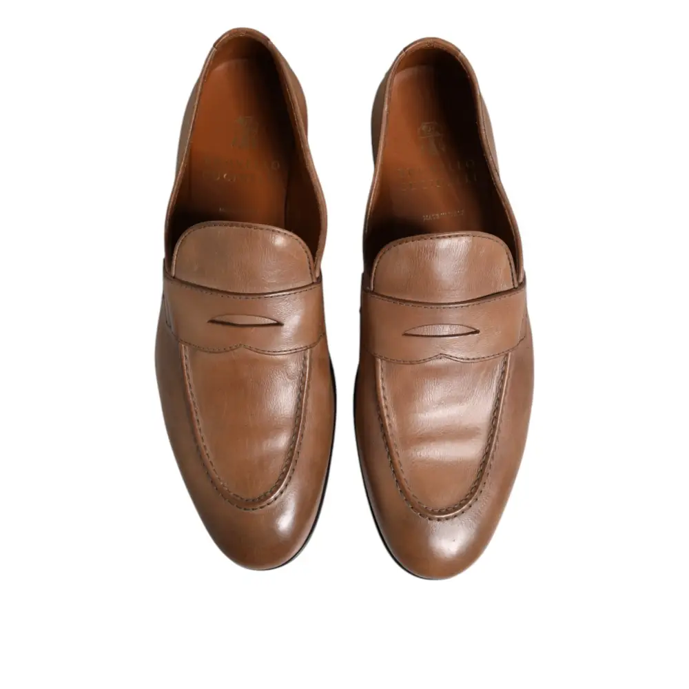 Brunello Cucinelli Braun Leder Loafer Kleid Formelle Schuhe - EU43/US10