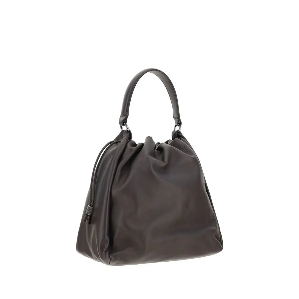 Brunello Cucinelli Braune Kalbshaut Bos Taurus Schultertasche