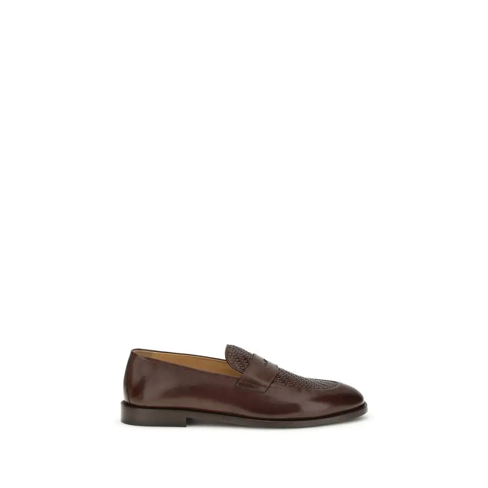 Brunello Cucinelli Braune Kalbsleder Bos Taurus Loafer zum Hineinschlüpfen - EU43.5/US10.5