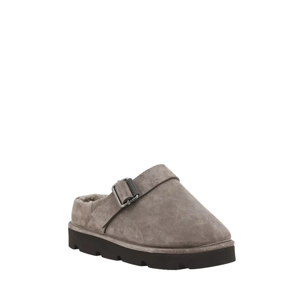 Brunello Cucinelli Elegante Graue Kalbshaut Bos Taurus Clogs