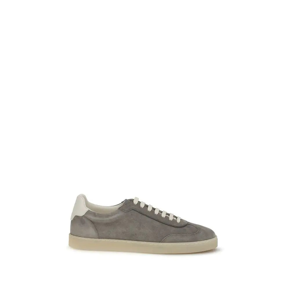Brunello Cucinelli Graue Bos Taurus Kalbsleder Low-Top-Sneaker