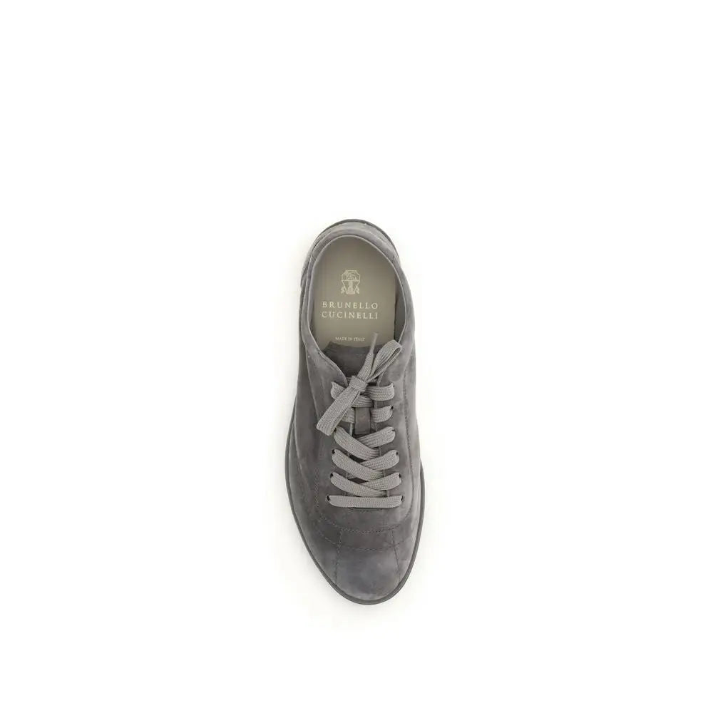 Brunello Cucinelli Graue Bos Taurus Kalbsleder Low-Top-Sneaker