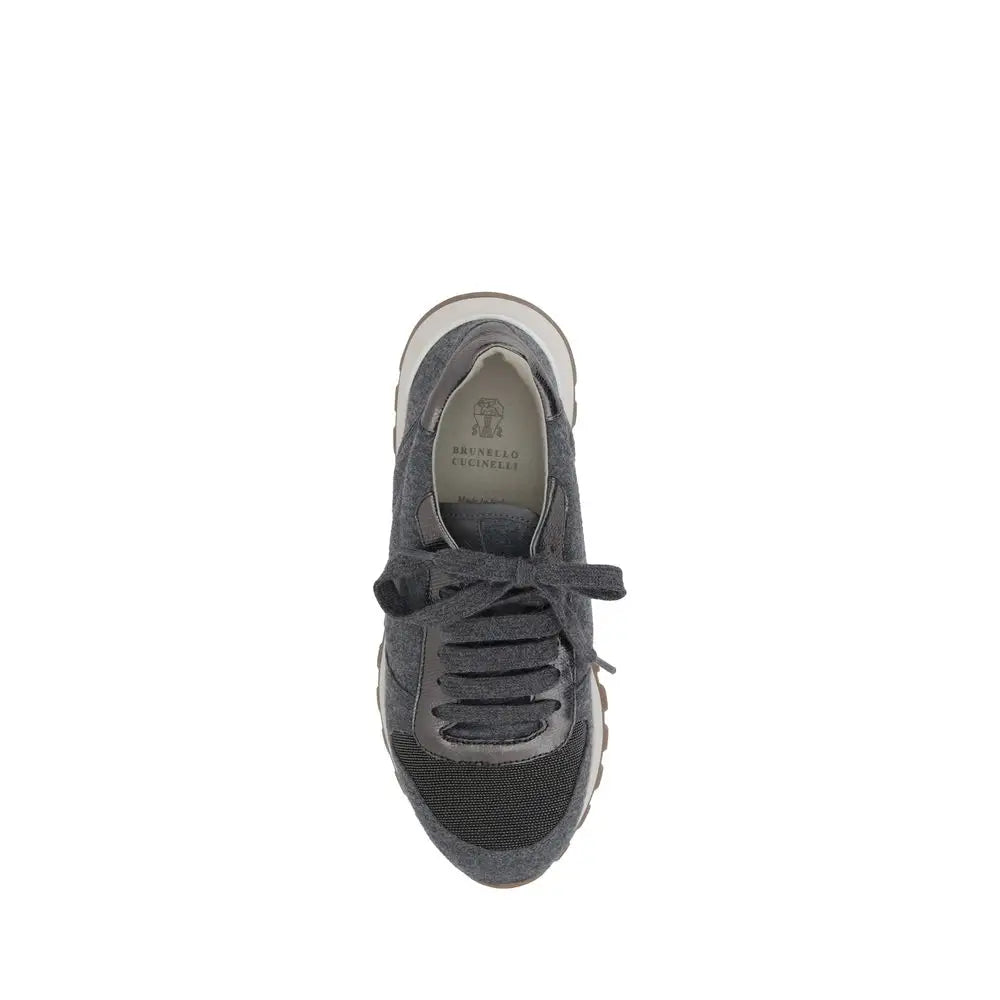 Brunello Cucinelli Graue Woll-Sneaker aus Fleece