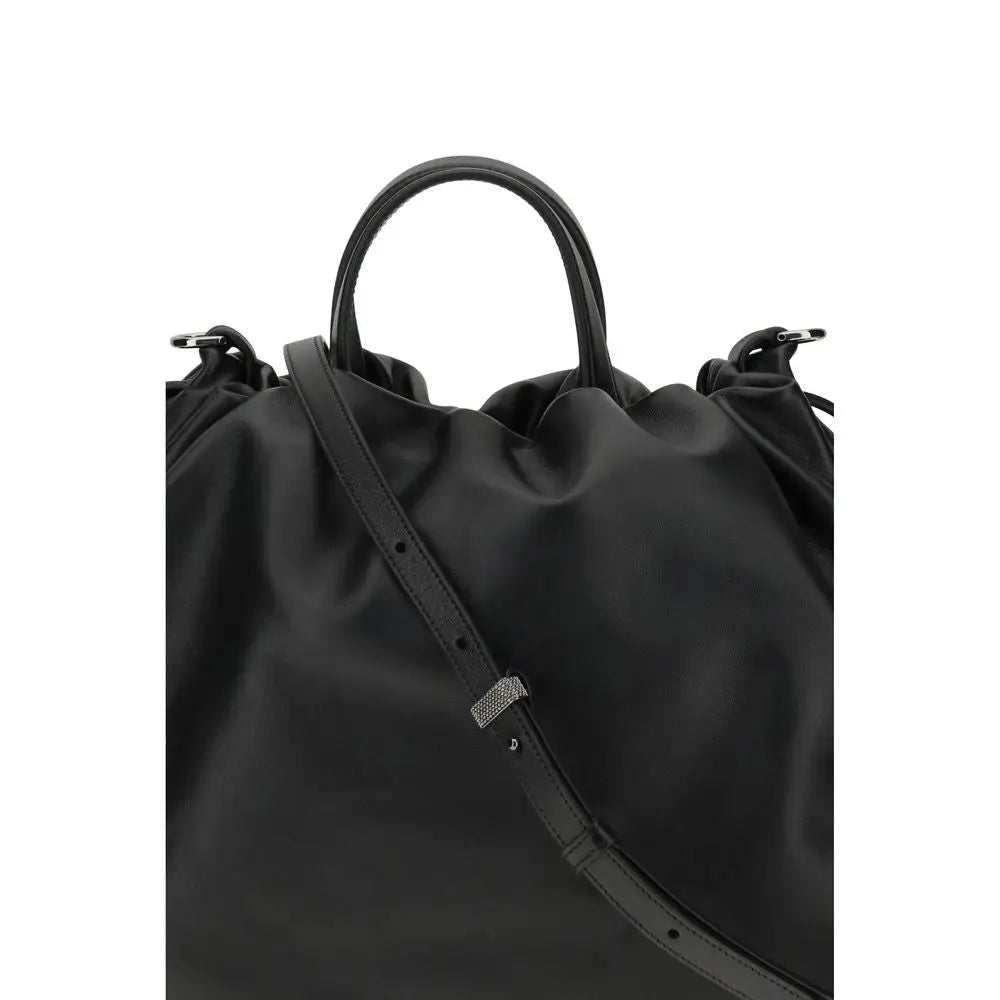 Brunello Cucinelli Schwarze Kalbshaut Bos Taurus Schultertasche
