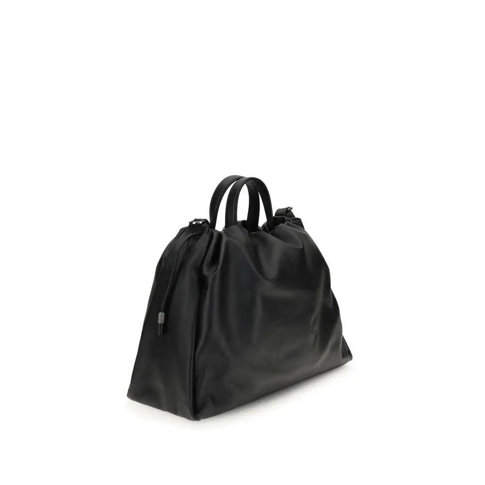 Brunello Cucinelli Schwarze Kalbshaut Bos Taurus Schultertasche