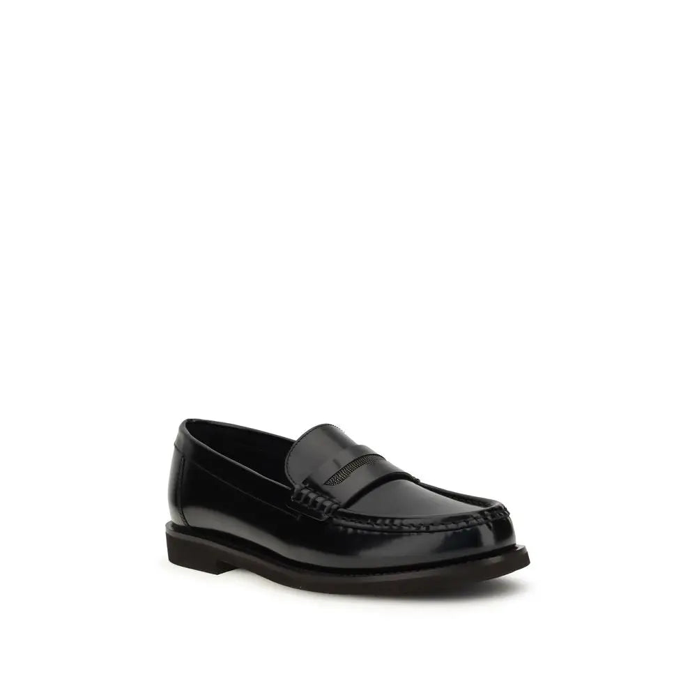 Brunello Cucinelli Schwarze Leder-Slipper