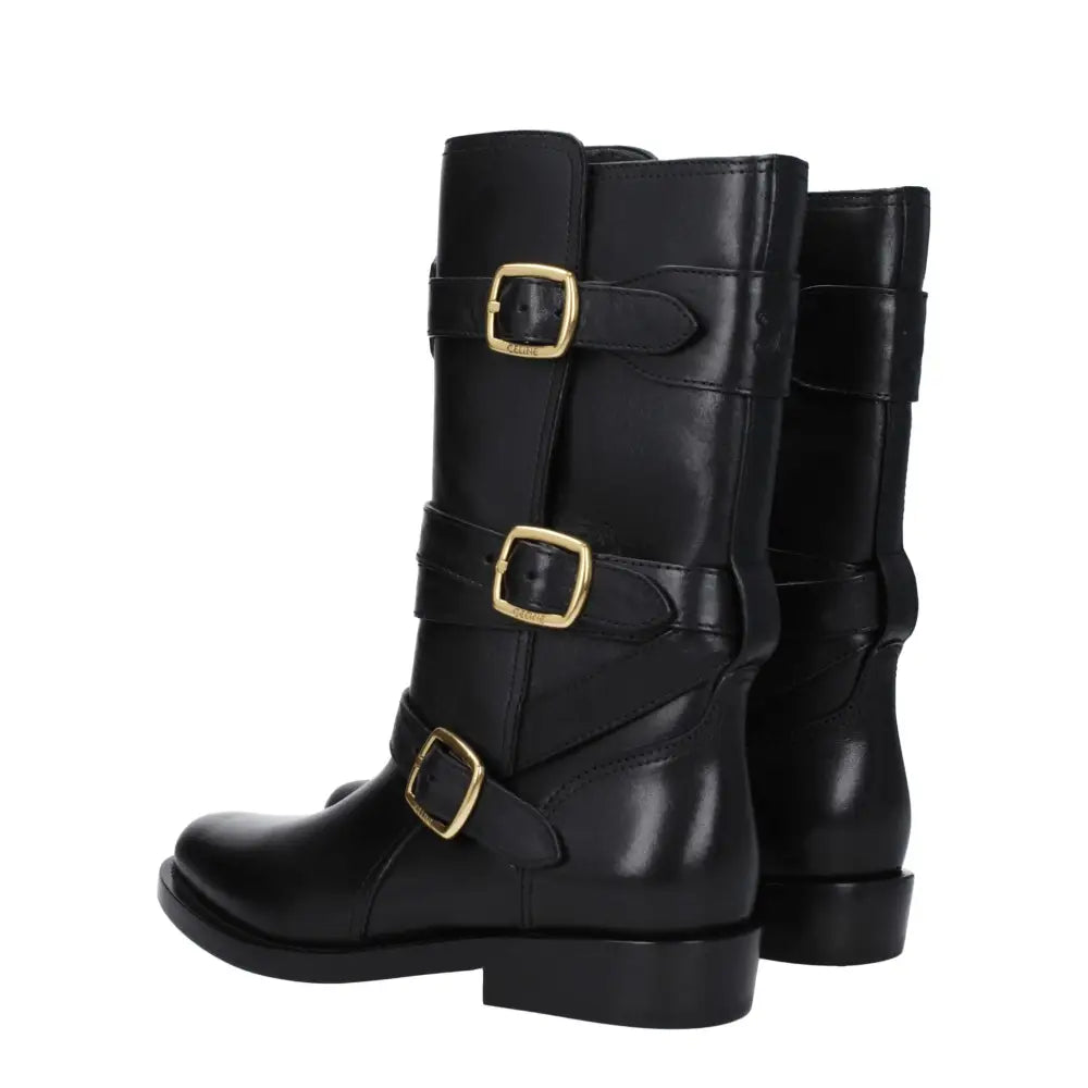 Celine Flache Stiefel aus schwarzem Leder - EU41/US11