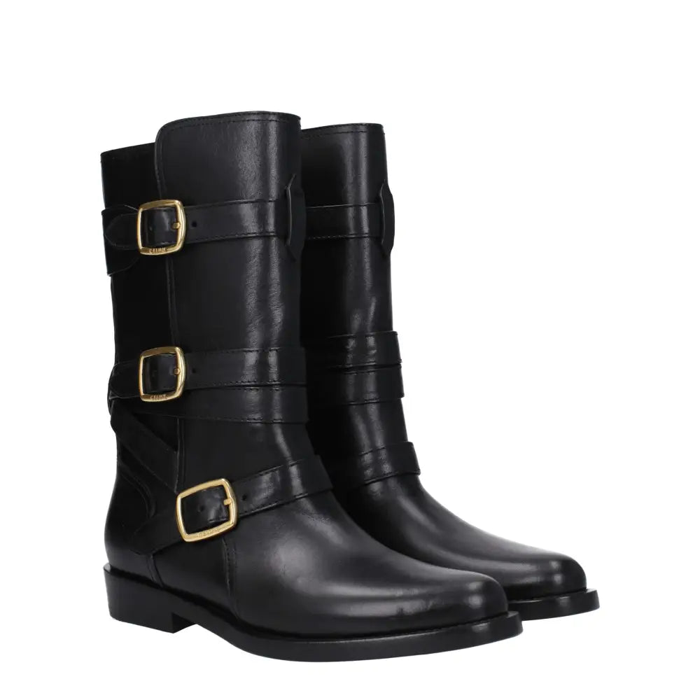 Celine Flache Stiefel aus schwarzem Leder - EU41/US11