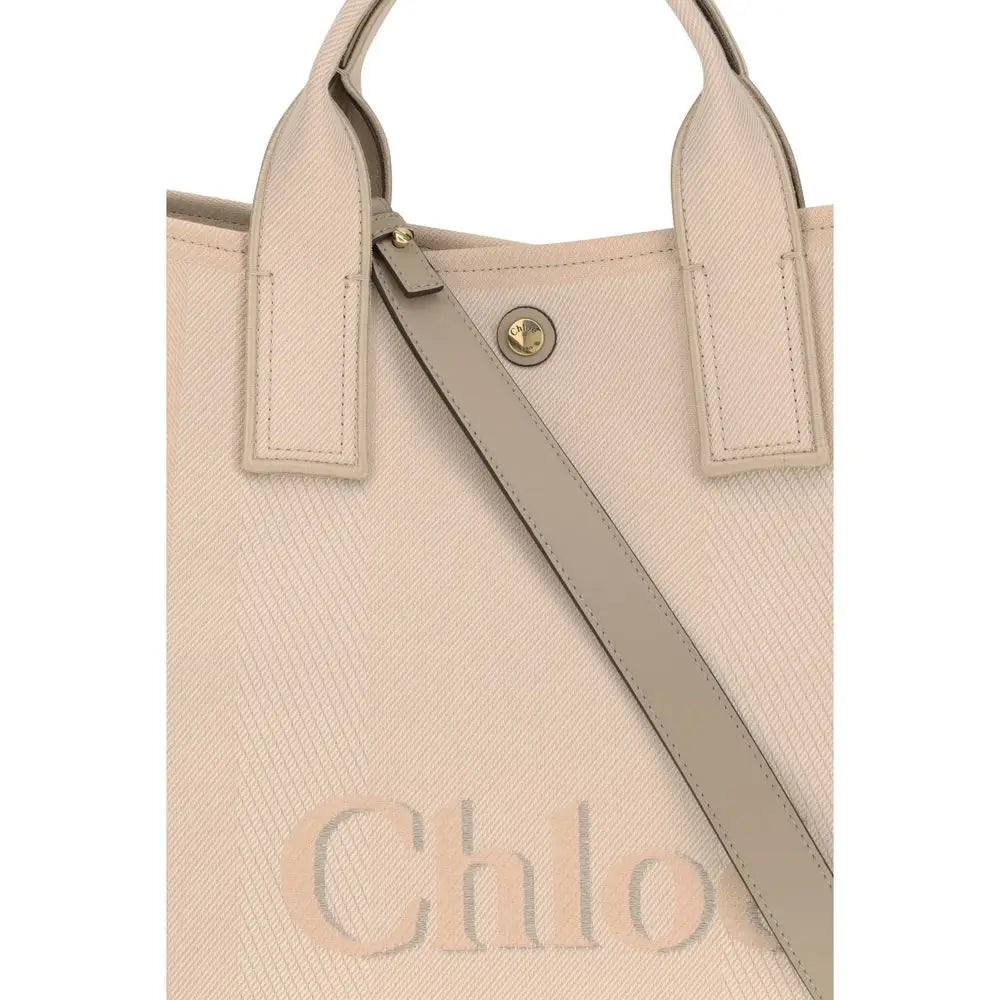 Chloé Beigefarbene Baumwollhandtasche
