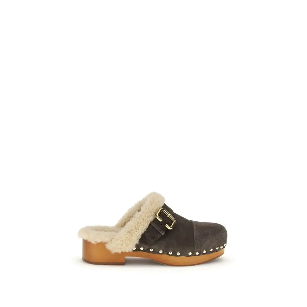 Chloé Braune Fell-Clogs - EU36/US6