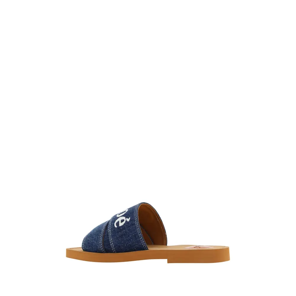 Chloé Üppige Cotton Woody Slide Sandalen in Denim Blau - EU37/US7