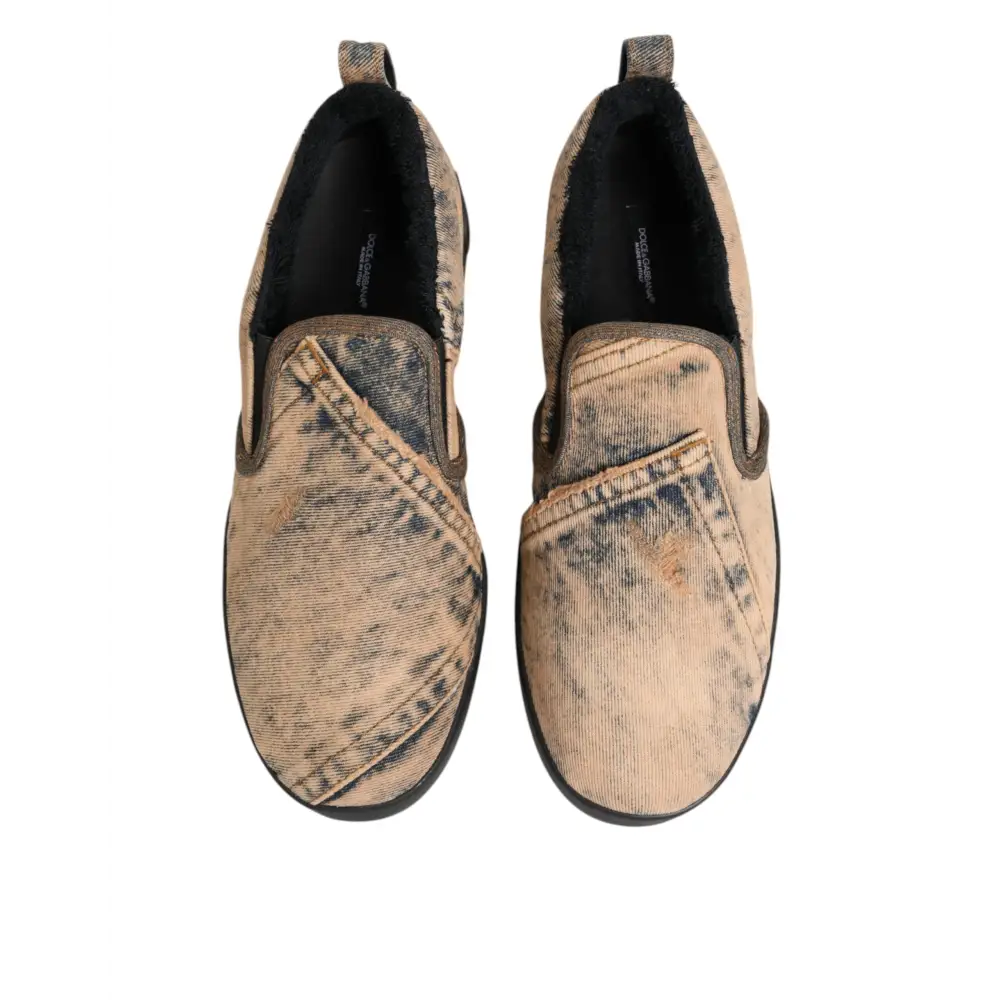 Dolce & Gabbana Beige Baumwolle Low Top Slip On Sneakers Schuhe - EU44/US11