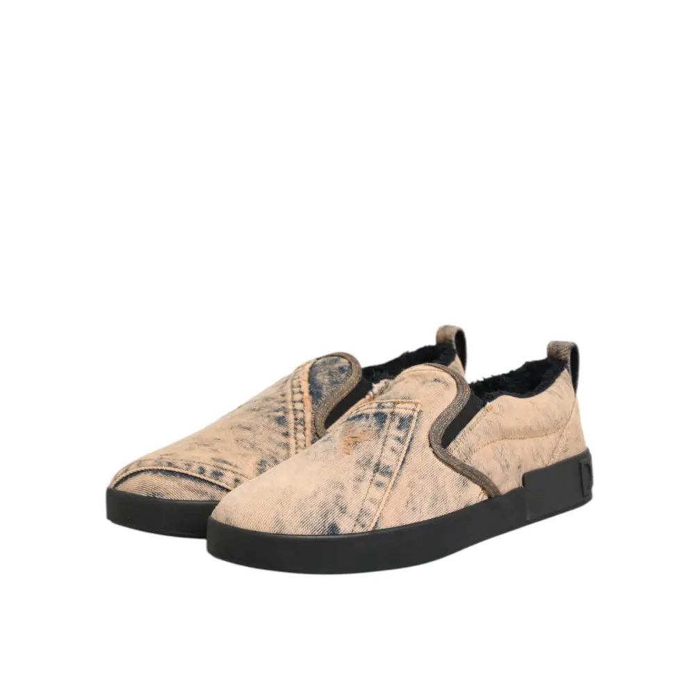 Dolce & Gabbana Beige Baumwolle Low Top Slip On Sneakers Schuhe - EU44/US11