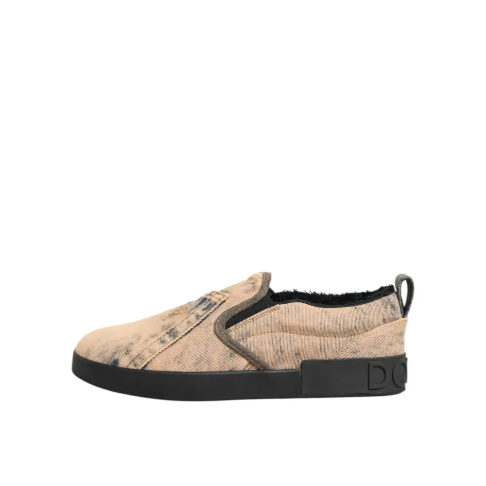 Dolce & Gabbana Beige Baumwolle Low Top Slip On Sneakers Schuhe - EU44/US11