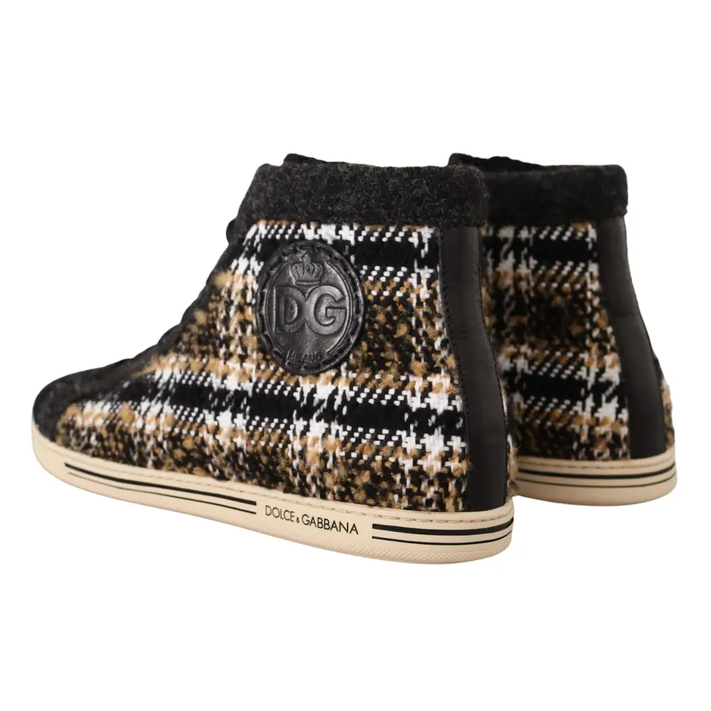 Dolce & Gabbana Beige Braun Wolle Baumwolle High Top Sneakers - EU44/US11