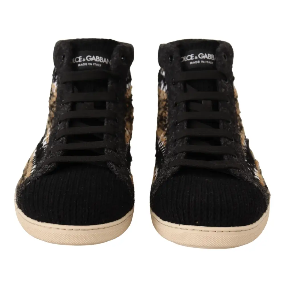Dolce & Gabbana Beige Braun Wolle Baumwolle High Top Sneakers - EU44/US11