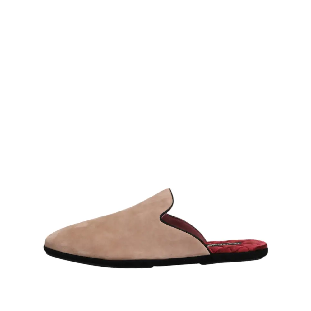 Dolce & Gabbana Beige Capra Wildleder Pantoffeln Flach Hausschuhe - EU43/US10