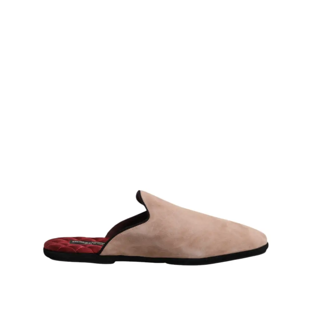 Dolce & Gabbana Beige Capra Wildleder Pantoffeln Flach Hausschuhe - EU43/US10