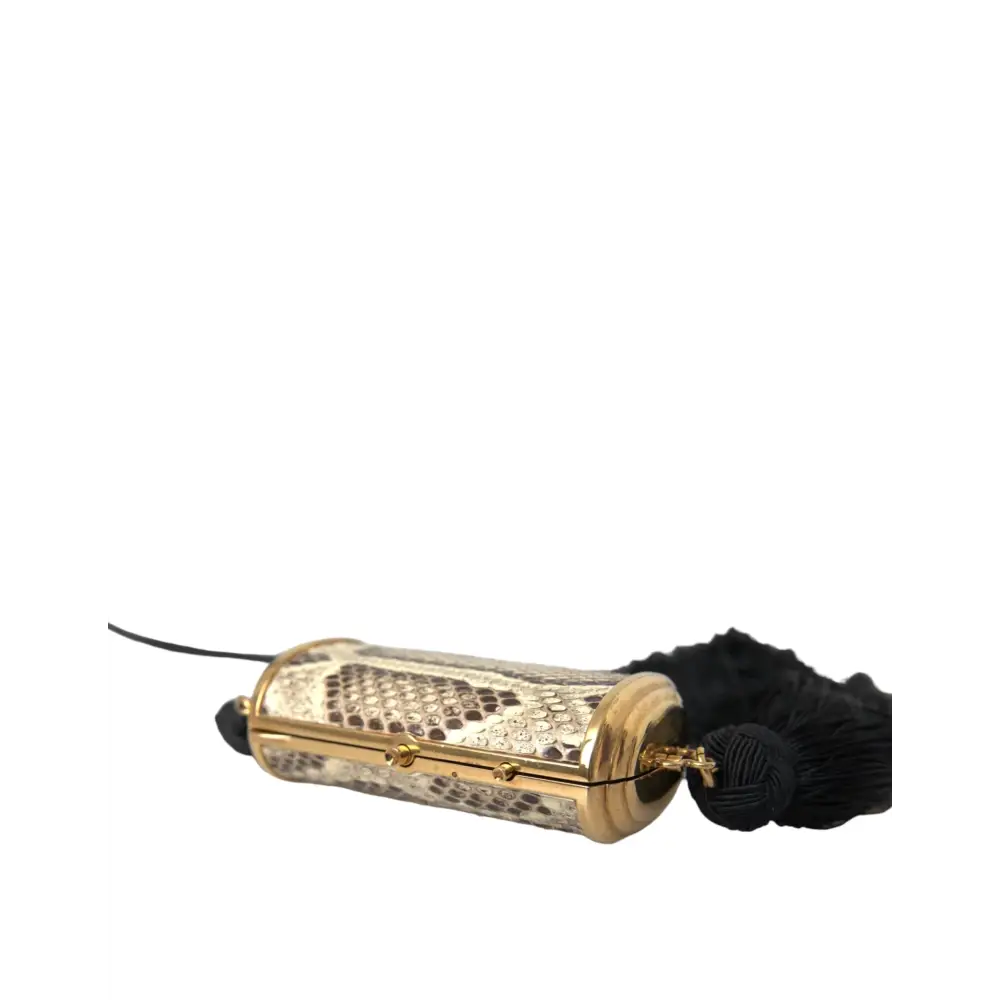 Dolce & Gabbana Beige Exotisches Leder Mini-Spiegel Quaste Make Up Tasche