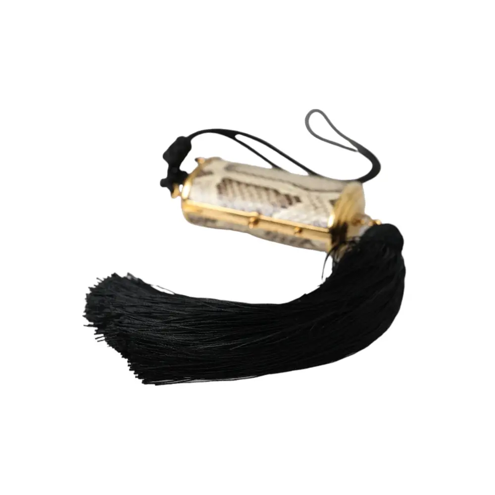 Dolce & Gabbana Beige Exotisches Leder Mini-Spiegel Quaste Make Up Tasche