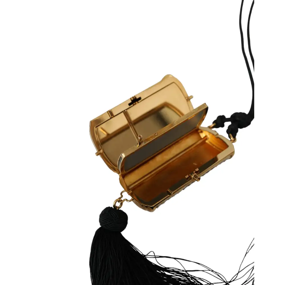 Dolce & Gabbana Beige Exotisches Leder Mini-Spiegel Quaste Make Up Tasche