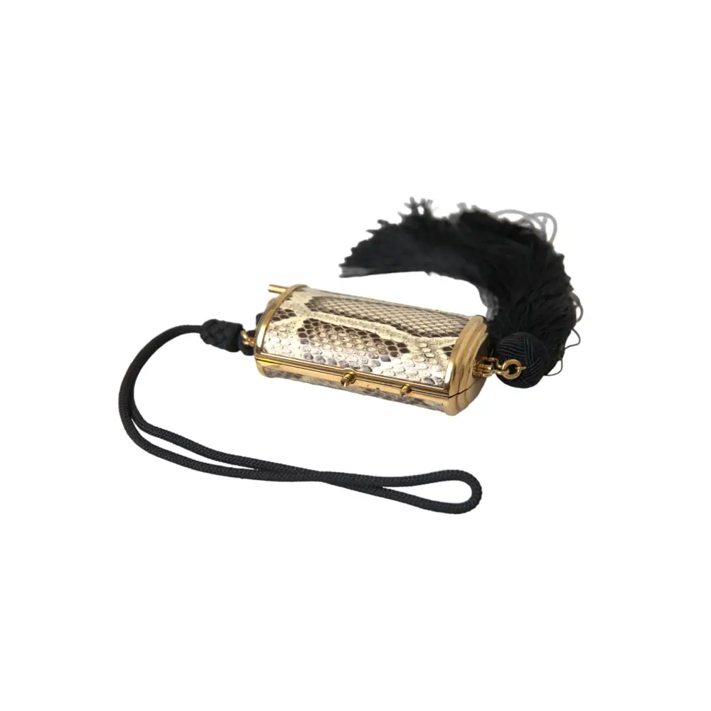 Dolce & Gabbana Beige Exotisches Leder Mini-Spiegel Quaste Make Up Tasche