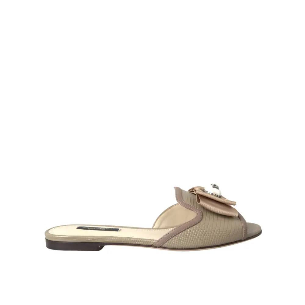 Dolce & Gabbana Beige Logo Perle Flats Sandalen Rutschen Schuhe - EU35/US4.5