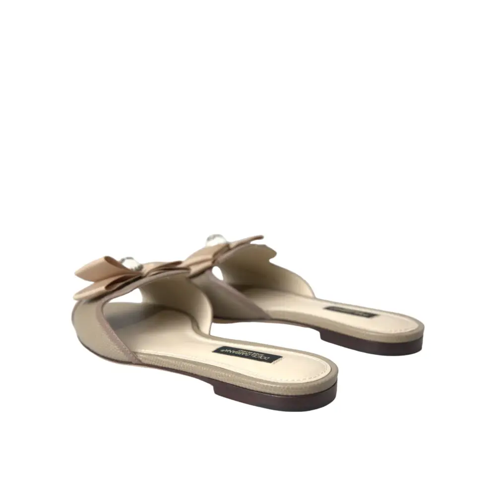 Dolce & Gabbana Beige Logo Perle Flats Sandalen Rutschen Schuhe - EU35/US4.5
