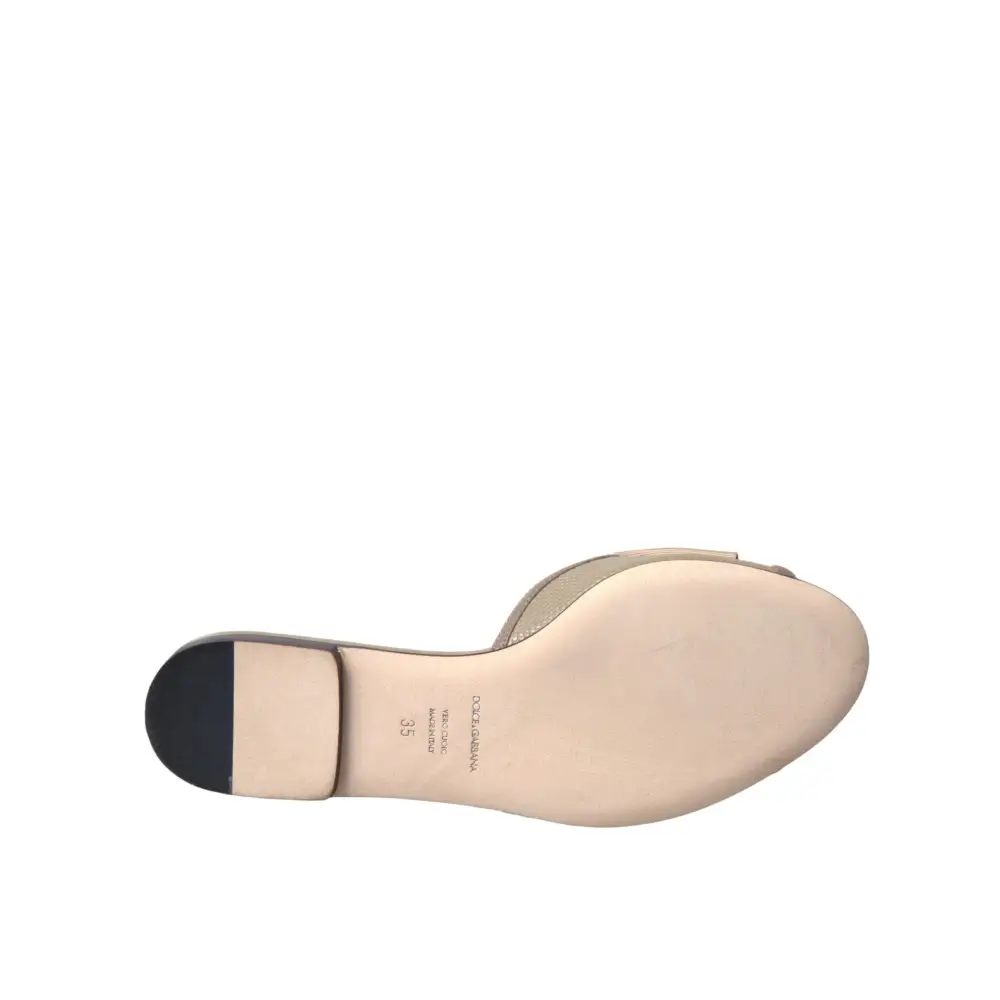 Dolce & Gabbana Beige Logo Perle Flats Sandalen Rutschen Schuhe - EU35/US4.5