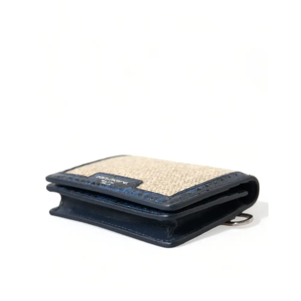 Dolce & Gabbana Beige Raffia Blau Leder Trim Mini Umhängetasche Crossbody Bag