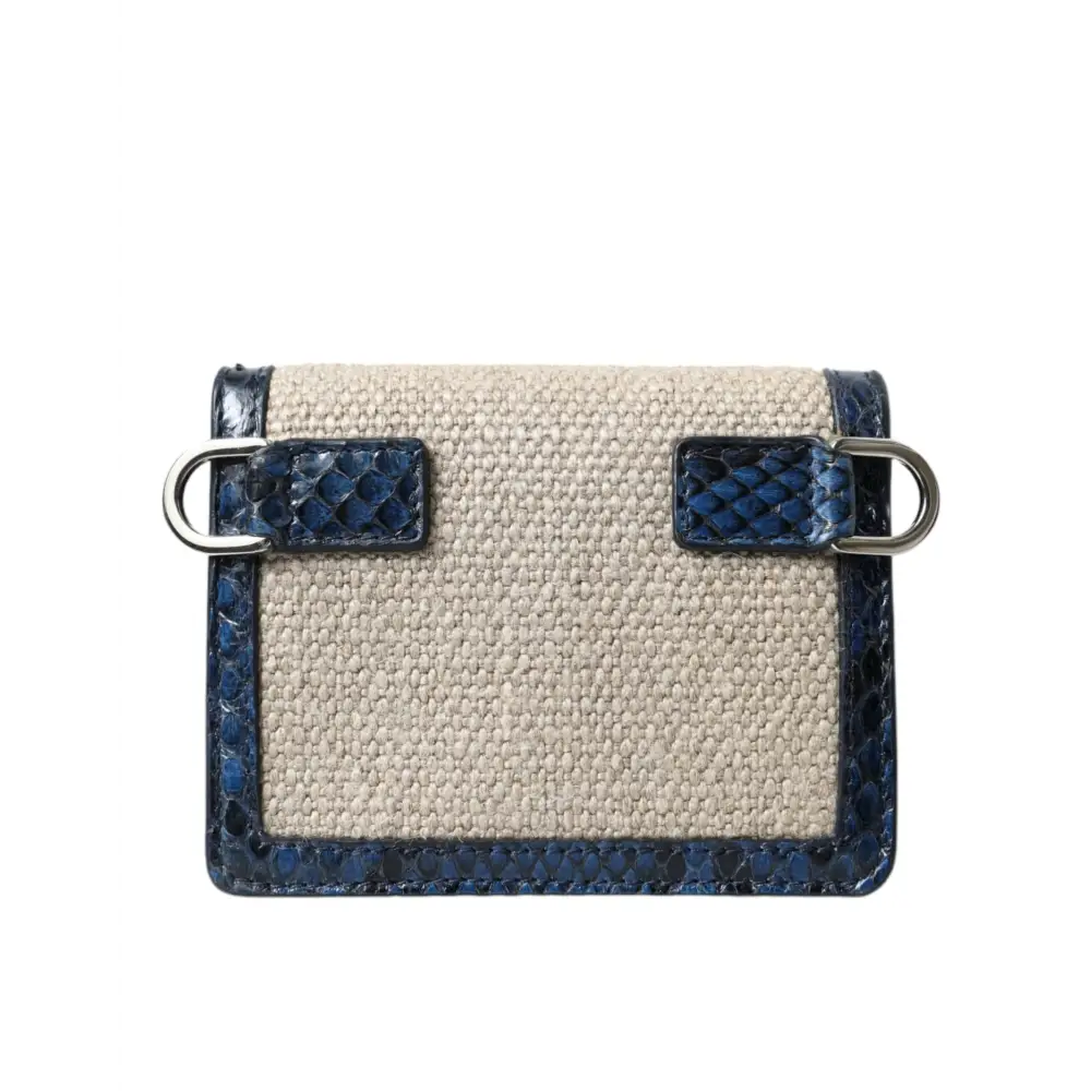 Dolce & Gabbana Beige Raffia Blau Leder Trim Mini Umhängetasche Crossbody Bag