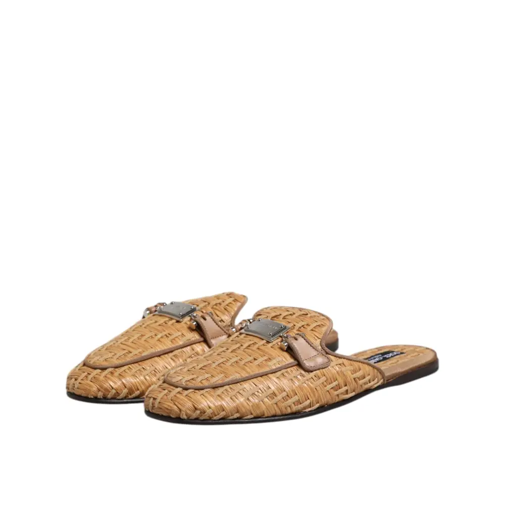 Dolce & Gabbana Beige Rattan Flache Pantolette Männer Sandalen Schuhe - EU44/US11