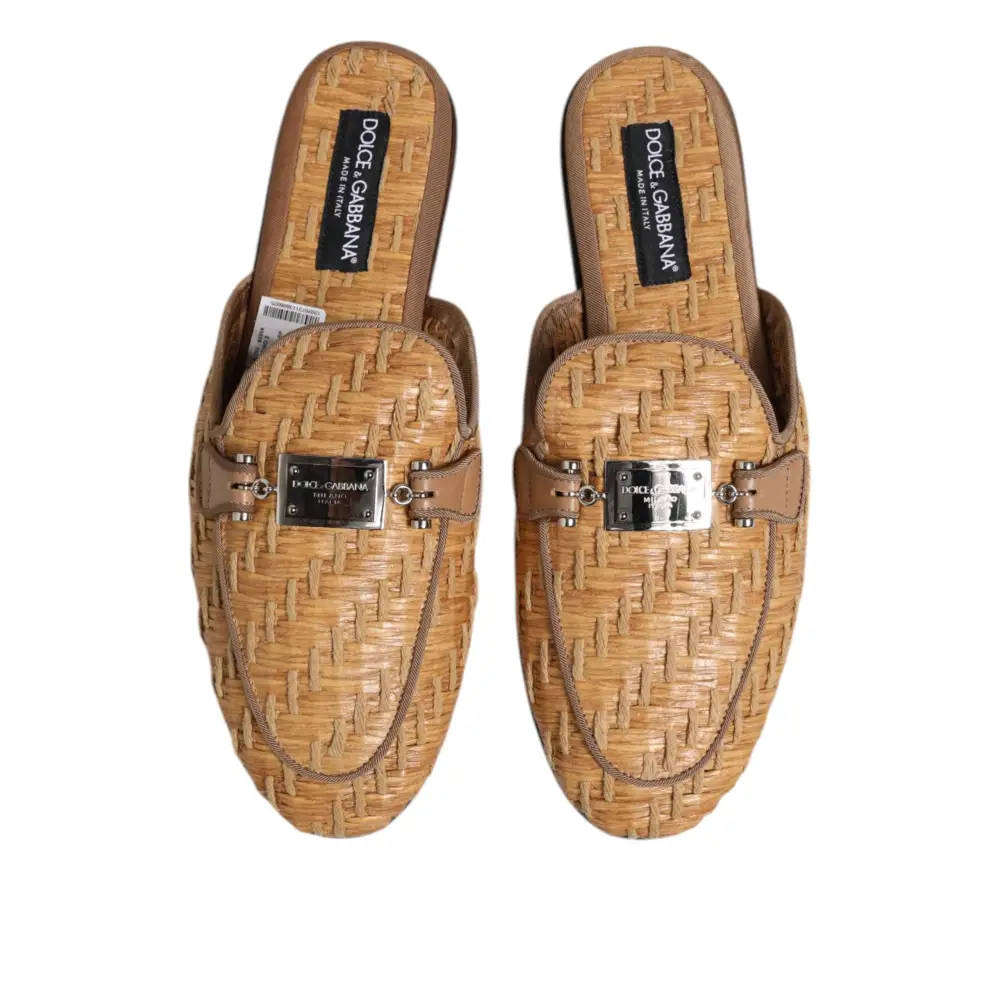 Dolce & Gabbana Beige Rattan Flache Pantolette Männer Sandalen Schuhe - EU44/US11