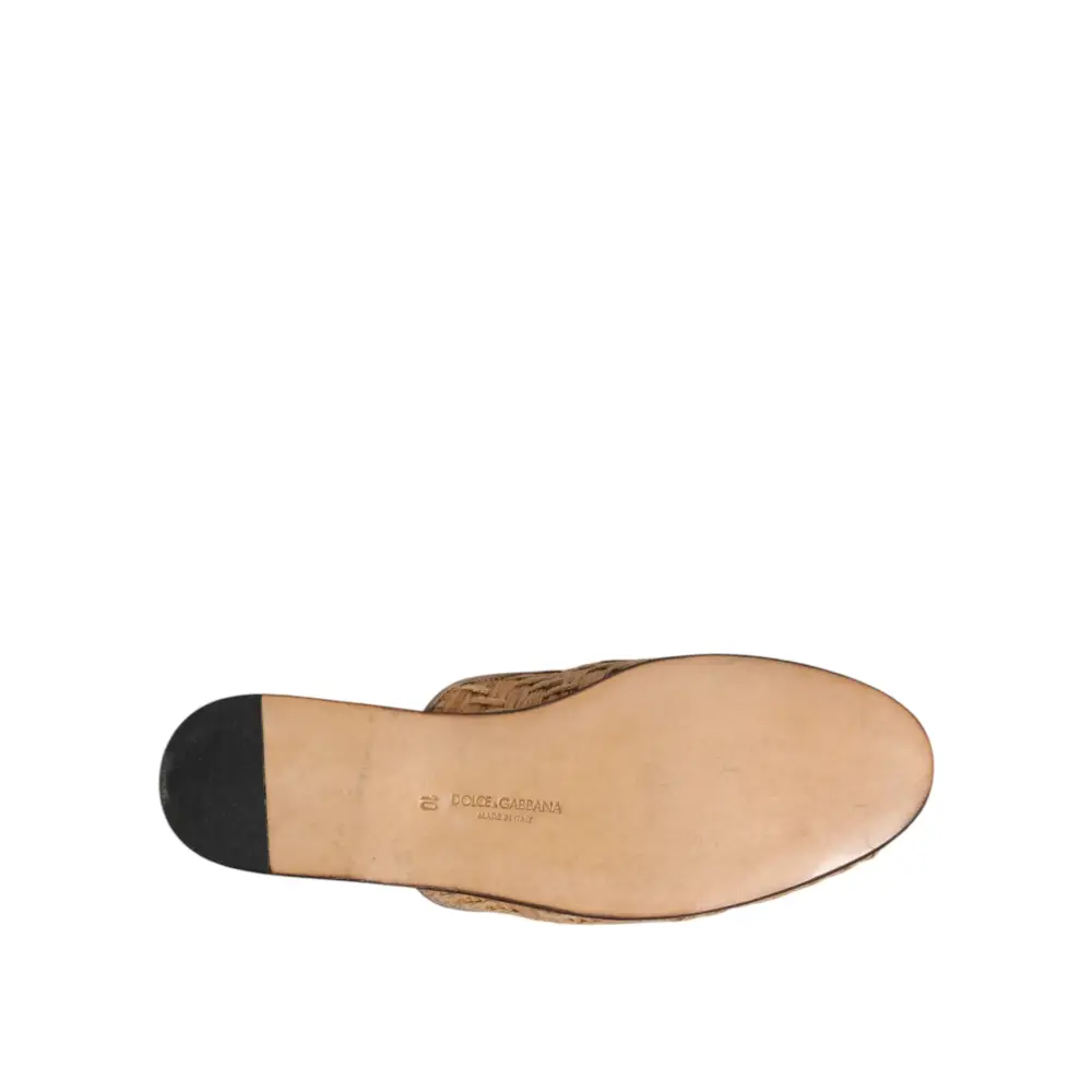 Dolce & Gabbana Beige Rattan Flache Pantolette Männer Sandalen Schuhe - EU44/US11