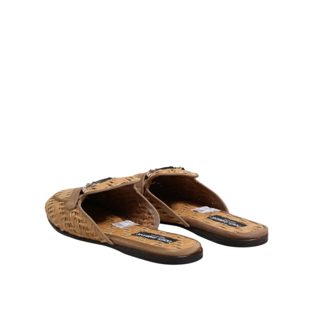 Dolce & Gabbana Beige Rattan Flache Pantolette Männer Sandalen Schuhe - EU44/US11
