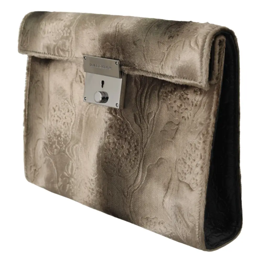 Dolce & Gabbana Beige Samt Floral Leder Männer Dokument Aktentasche
