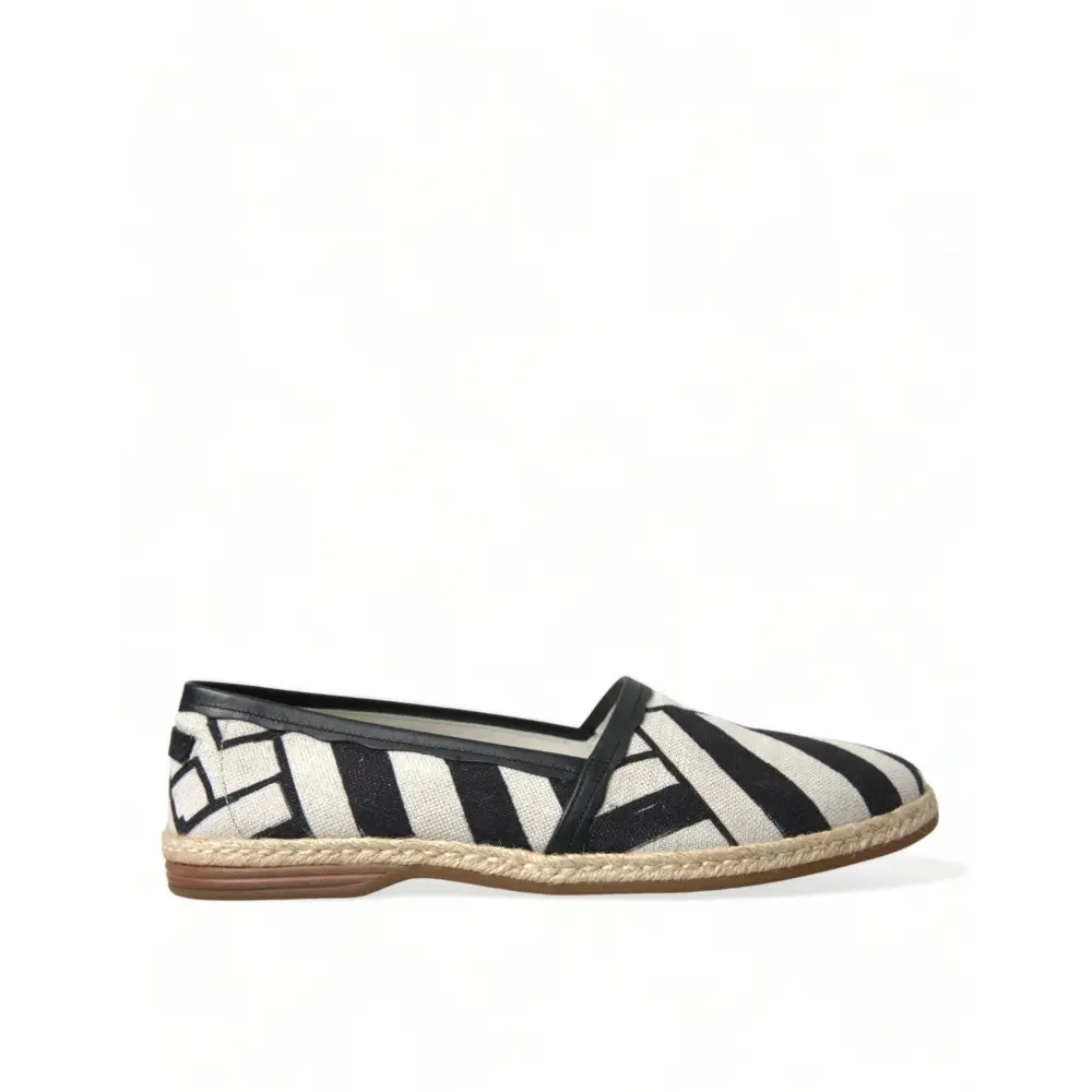 Dolce & Gabbana Beige Schwarz Gestreifte Canvas Espadrilles MONDELLO Schuhe - EU42/US9