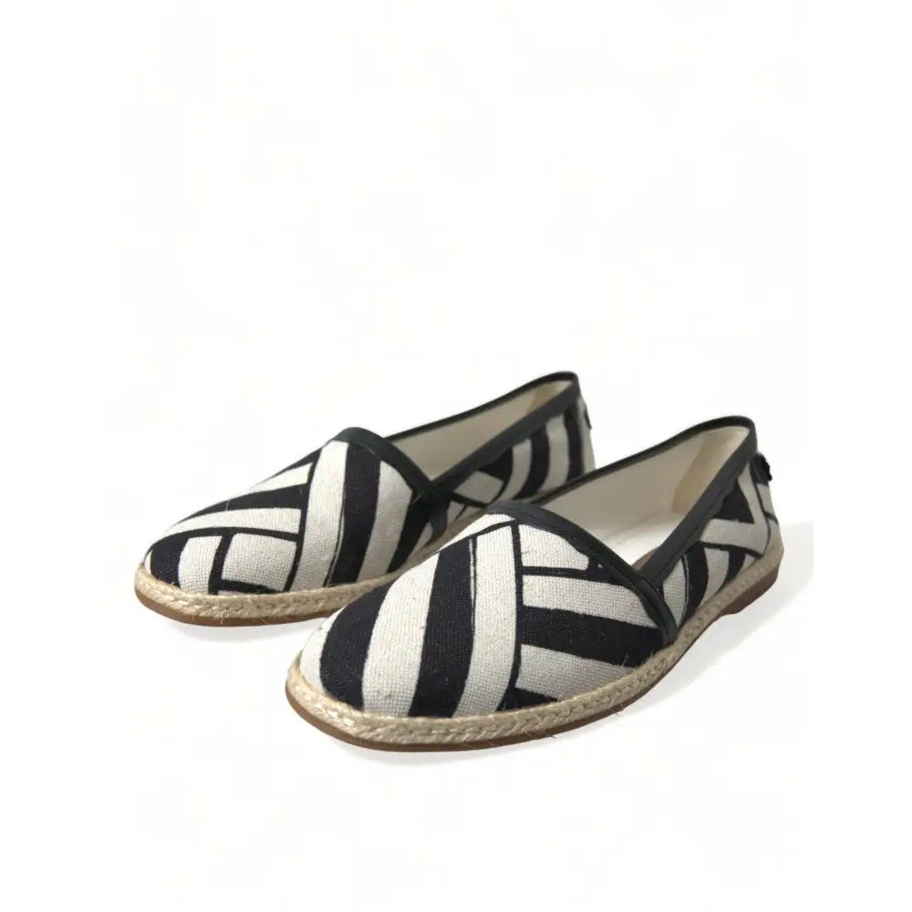 Dolce & Gabbana Beige Schwarz Gestreifte Canvas Espadrilles MONDELLO Schuhe - EU42/US9