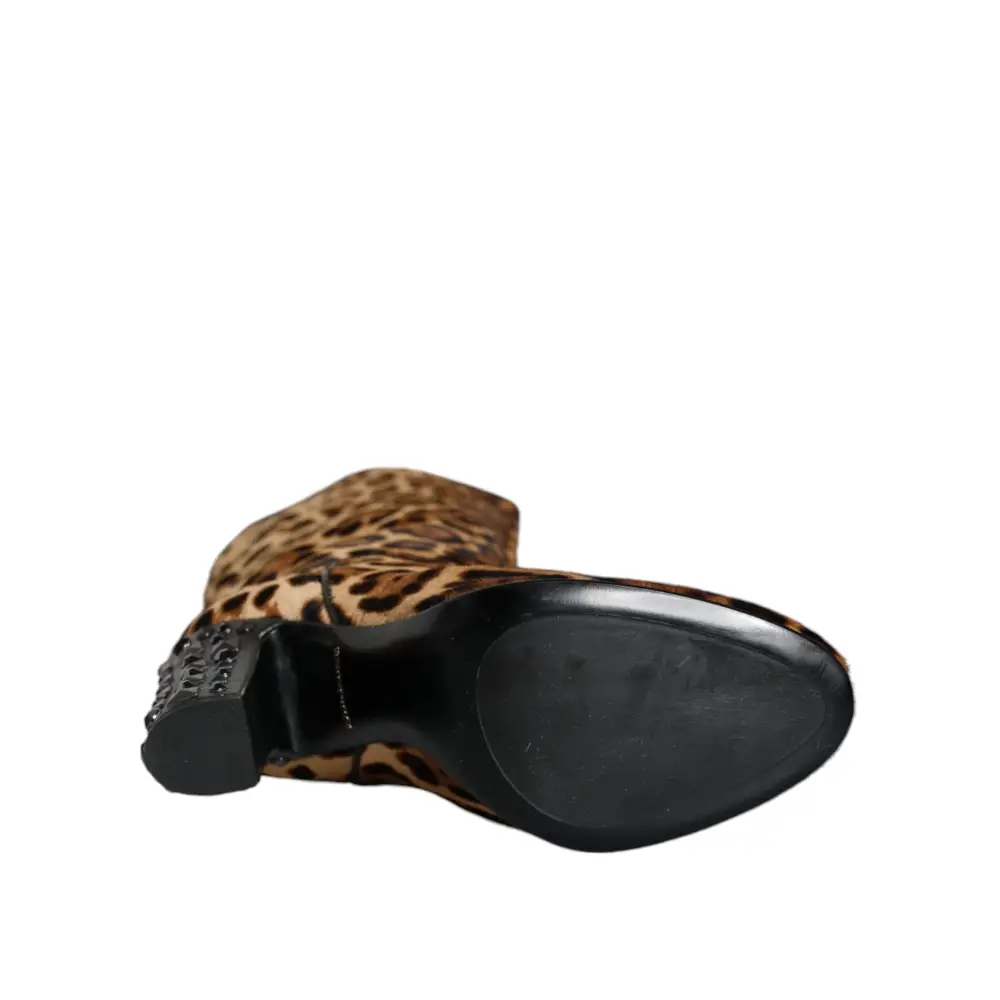 Dolce & Gabbana Beige Schwarz Leopard Kniehohe Stiefel Schuhe