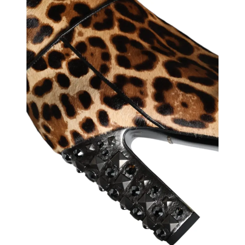Dolce & Gabbana Beige Schwarz Leopard Kniehohe Stiefel Schuhe