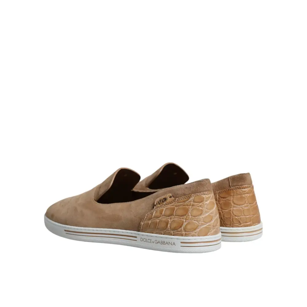Dolce & Gabbana Beige Wildleder Kaiman Loafers Hausschuhe Schuhe - EU42/US9