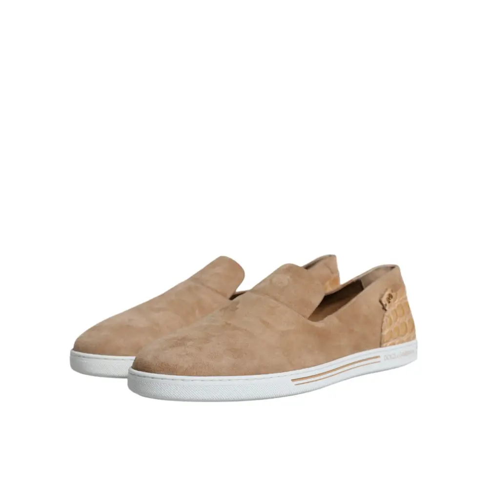 Dolce & Gabbana Beige Wildleder Kaiman Loafers Hausschuhe Schuhe - EU42/US9