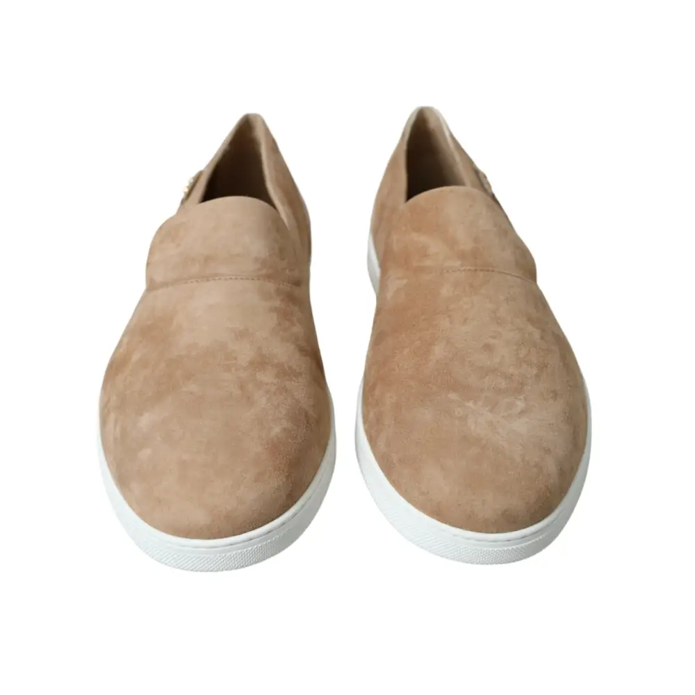 Dolce & Gabbana Beige Wildleder Kaiman Männer Loafers Pantoffeln Schuhe