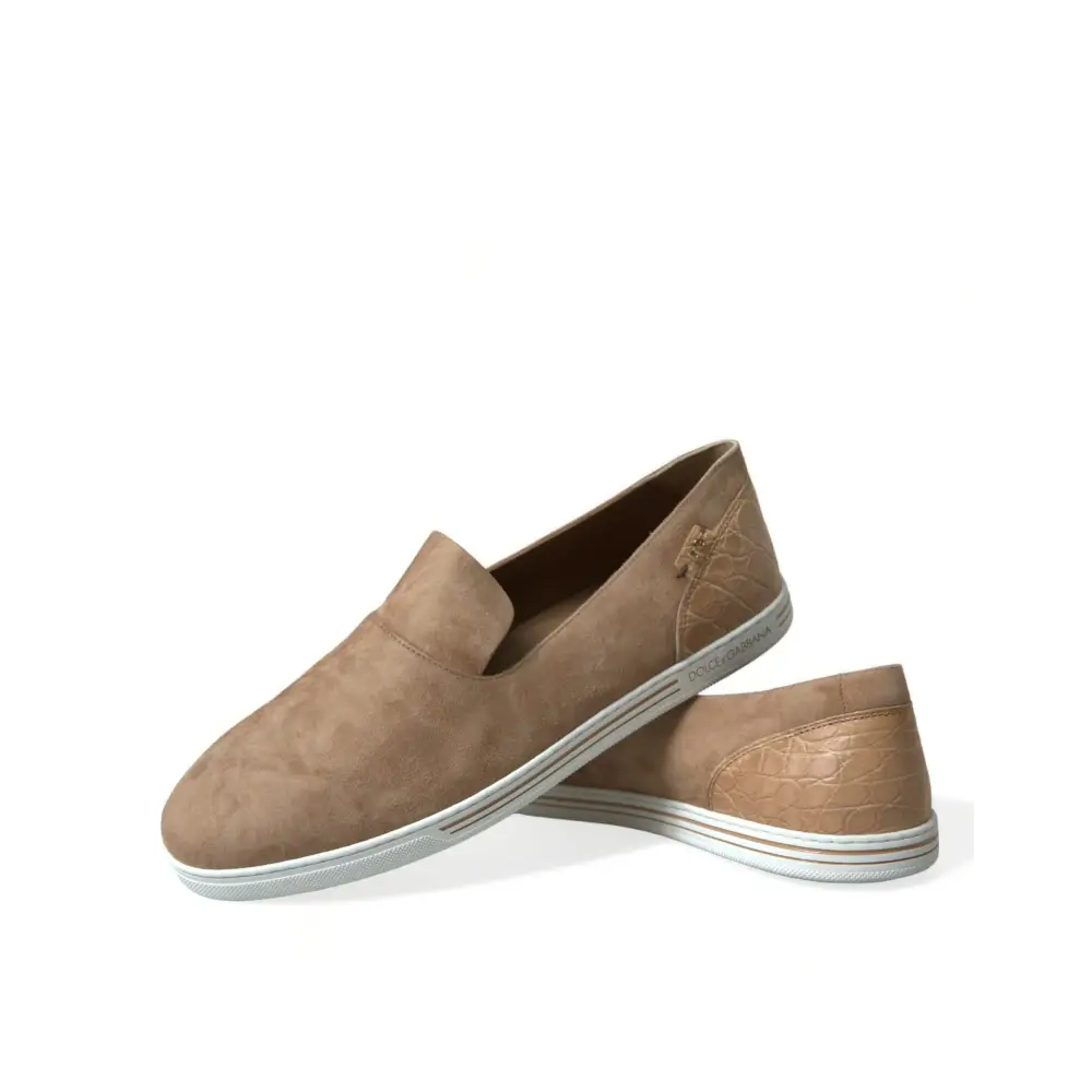 Dolce & Gabbana Beige Wildleder Kaiman Männer Loafers Pantoffeln Schuhe