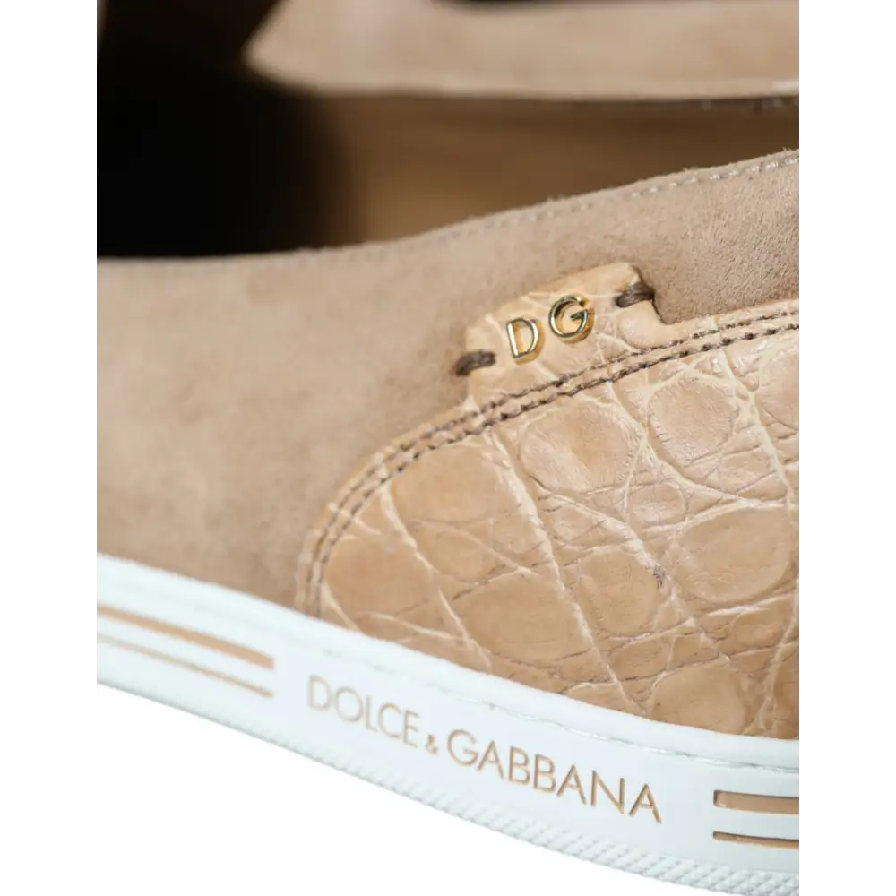 Dolce & Gabbana Beige Wildleder Kaiman Männer Loafers Pantoffeln Schuhe