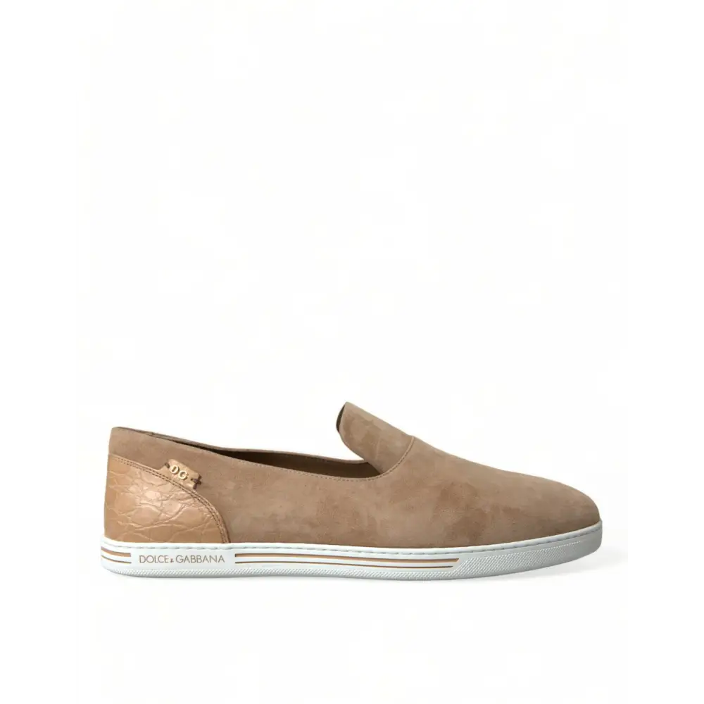Dolce & Gabbana Beige Wildleder Kaiman Männer Loafers Pantoffeln Schuhe