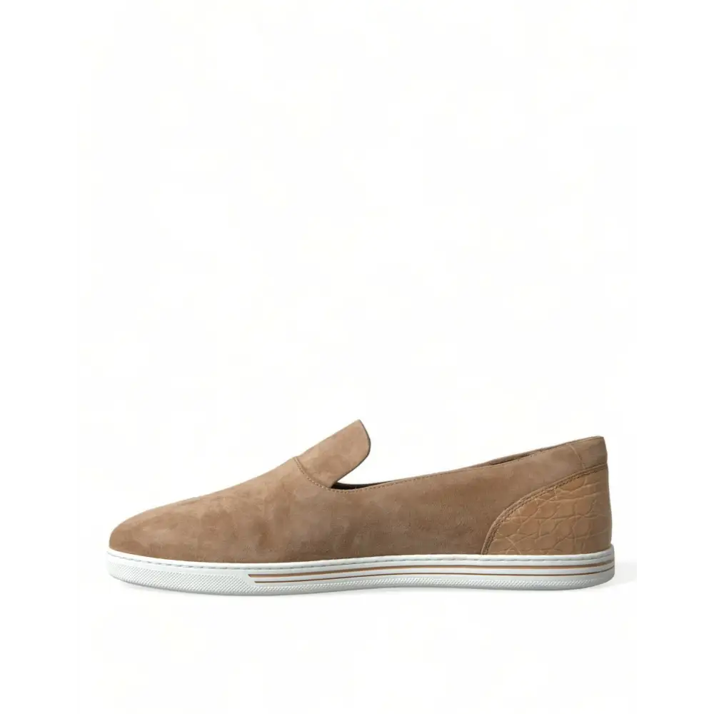 Dolce & Gabbana Beige Wildleder Kaiman Männer Loafers Pantoffeln Schuhe