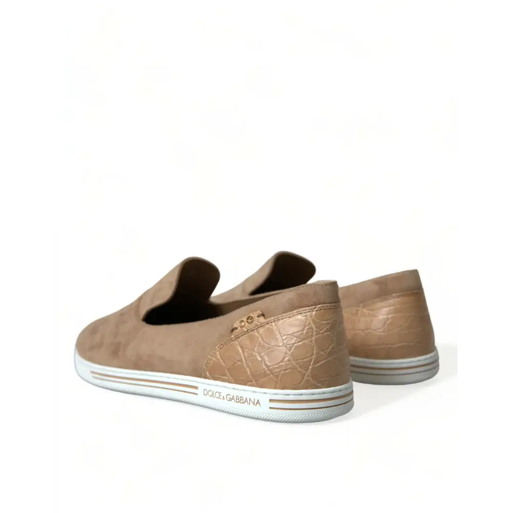 Dolce & Gabbana Beige Wildleder Kaiman Männer Loafers Pantoffeln Schuhe