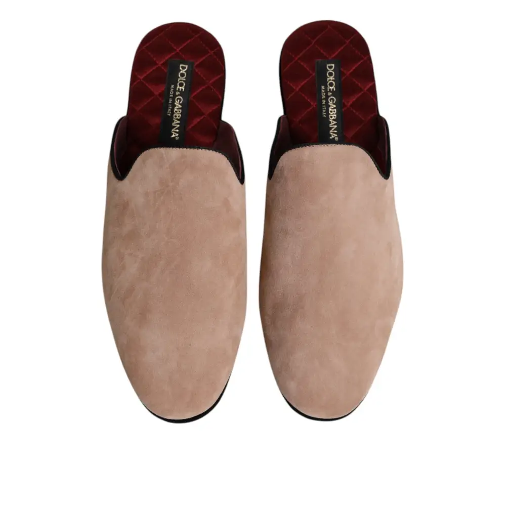Dolce & Gabbana Beige Wildleder Rutschen Flache Slipper Schuhe - EU43/US10