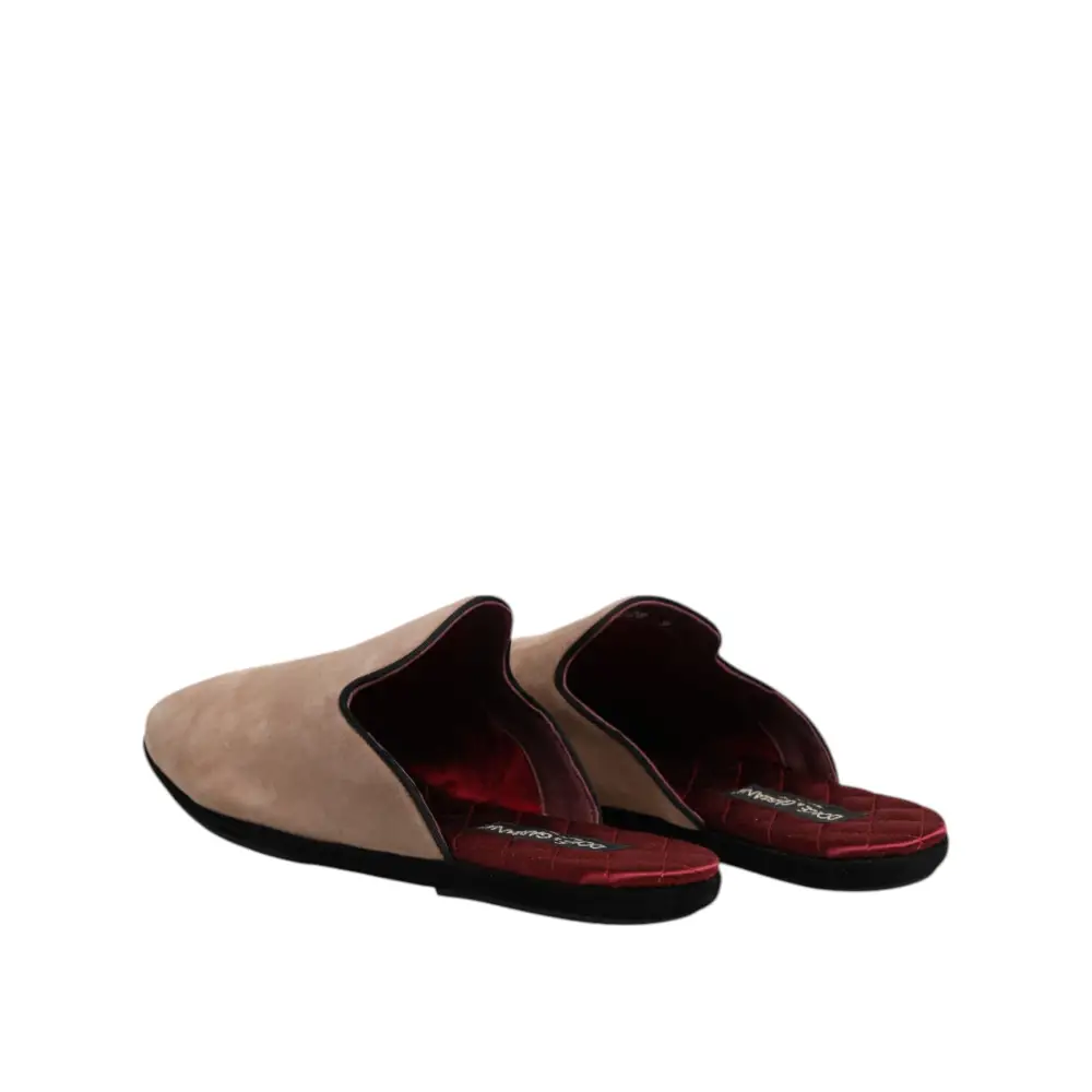 Dolce & Gabbana Beige Wildleder Rutschen Flache Slipper Schuhe - EU43/US10